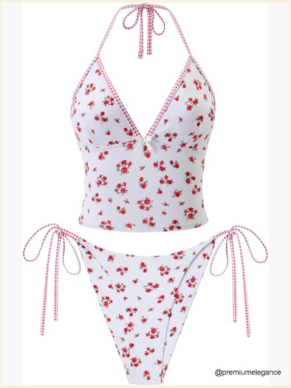 Striped Halter V Neck Tankini Set High Cut Tie Side Thong Bathing Suit